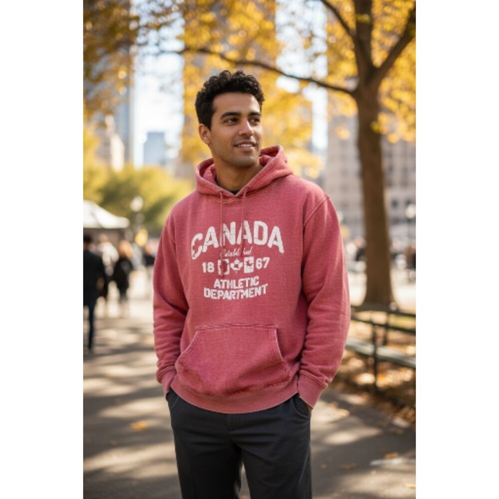 Canada Est 1867 Athletic Dept Hoodie Pink Sweatshirt Men’s Large Pullover